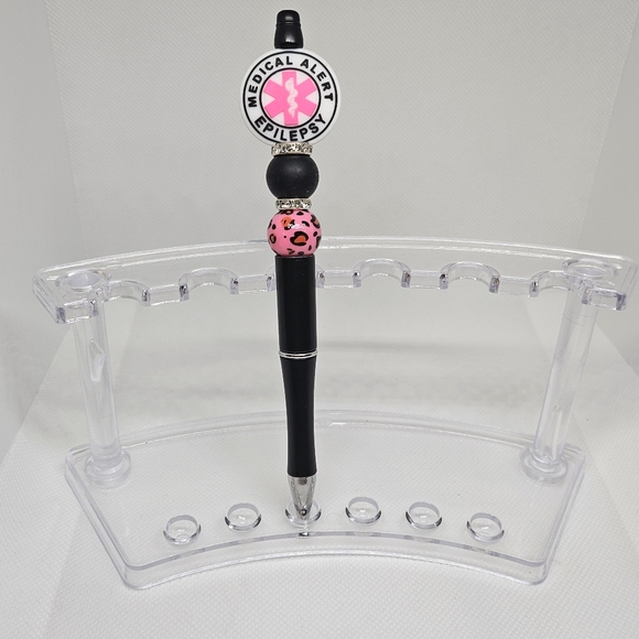 Medical Alert Epilepsy Awareness or Peanut Allergy Bling and Beaded Pen - Picture 2 of 5